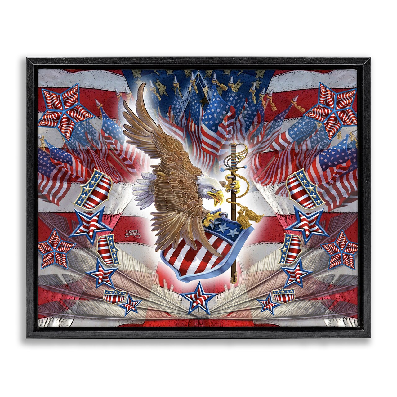 Stupell Industries Patriotic Eagle with Flag Symbols Floating Frame By Joseph Burgess